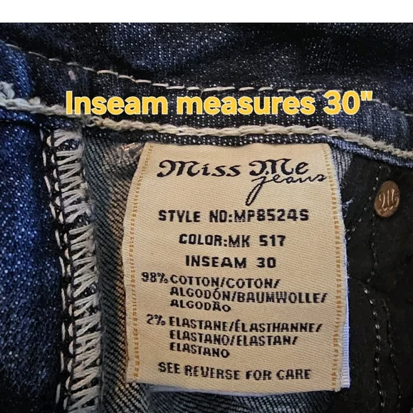 Miss Me Dark Blue Boot Cut Jeans with Embellished Pockets - Picture 4 of 8